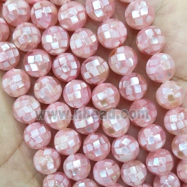 Round MOP Shell Beads Pink Dye Faceted