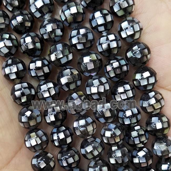 Round MOP Shell Beads Black Faceted