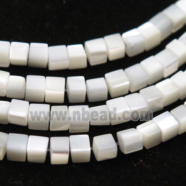 white mother of pearl beads, shell cube