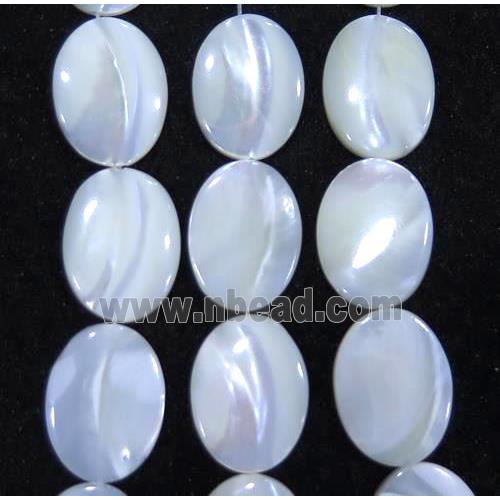 white mother of pearl bead, flat-oval