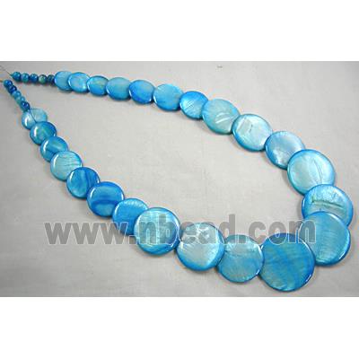 17 inches of freshwater shell necklace, aqua