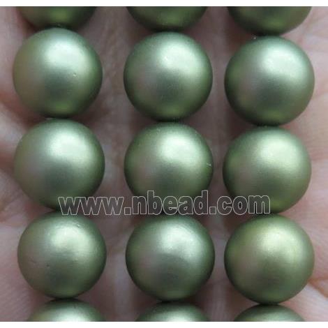 matte pearlized shell beads, round, green