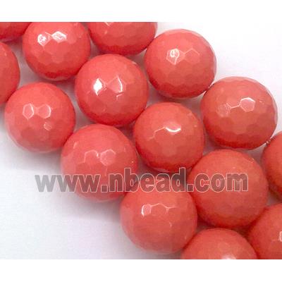 pearlized shell beads, faceted round, red