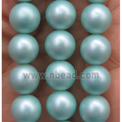 green matte pearlized shell beads, round