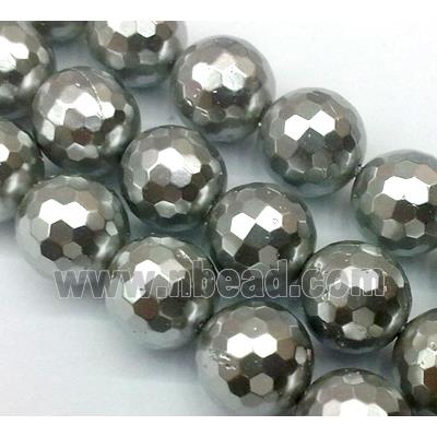 pearlized shell beads, faceted round, deep gray