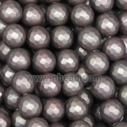 matte pearlized shell beads, chocolate, faceted round