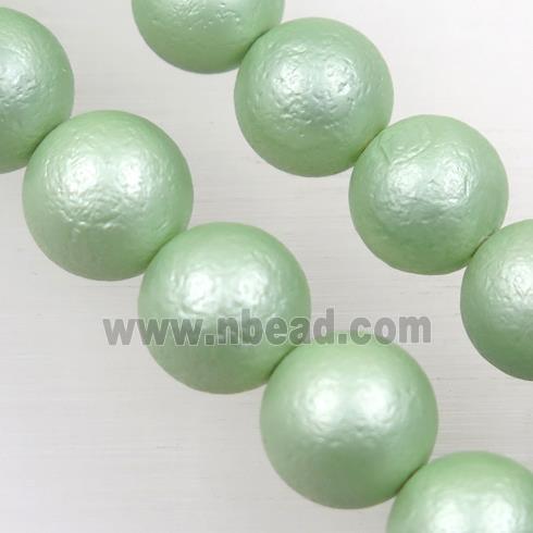 round matte spring-green pearlized shell beads