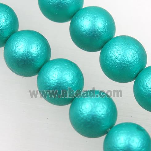 round matte green pearlized shell beads