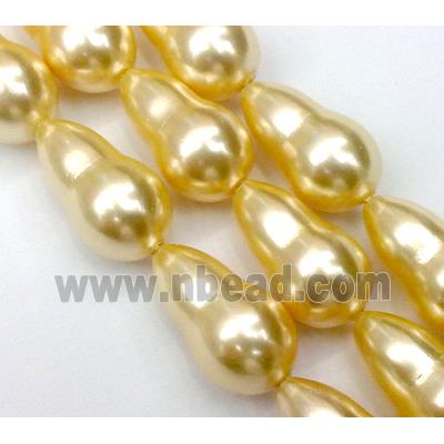 pearlized shell beads, Calabash charm, yellow