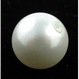 White Pearlized Shell Beads HalfDrilled Smooth Round