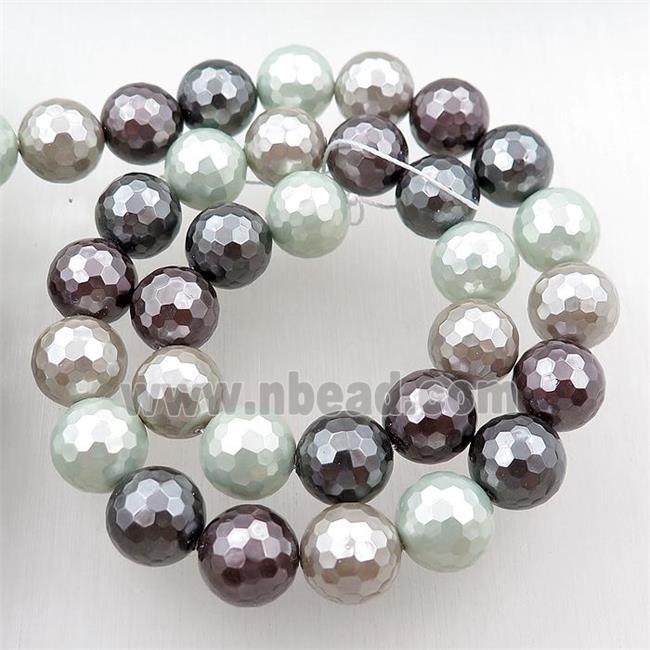 pearlized shell beads, faceted round, mixed color