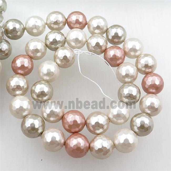 pearlized shell beads, faceted round, mixed color