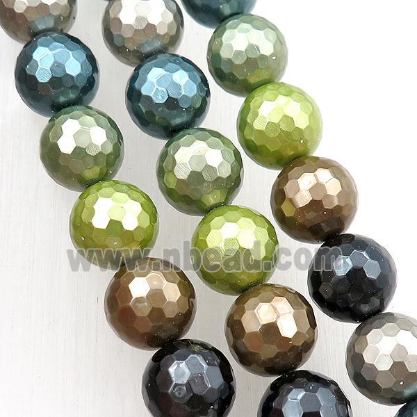 Pearlized Shell Beads Faceted Round Mixed Color