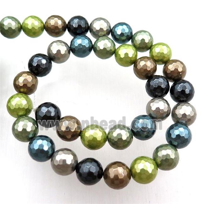 Pearlized Shell Beads Faceted Round Mixed Color