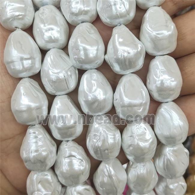 Baroque Style Pearlized Shell Teardrop Beads White