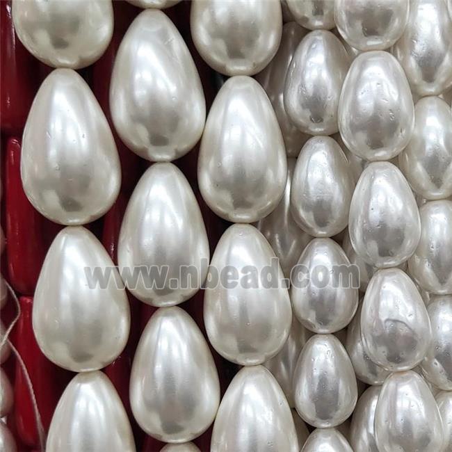 Cream White Pearlized Shell Teardrop Beads