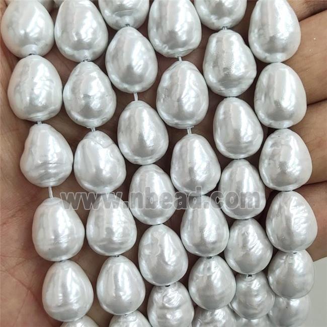 Baroque Style White Pearlized Shell Teardrop Beads