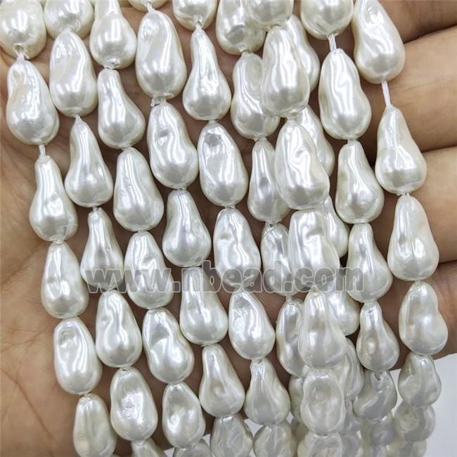 Baroque Style White Pearlized Shell Beads Teardrop