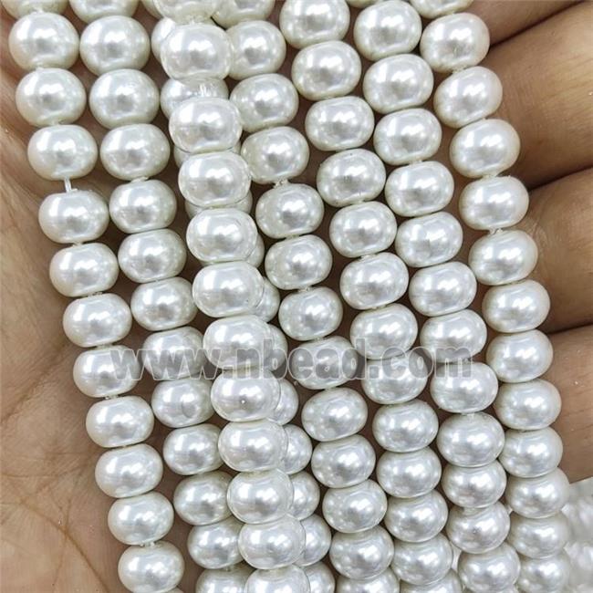 White Pearlized Shell Beads Smooth Rondelle