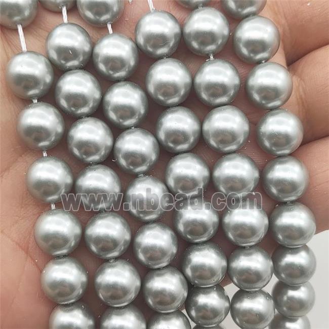 Gray Pearlized Shell Beads Smooth Round
