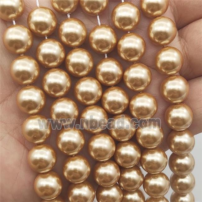 brown Pearlized Shell Beads, round