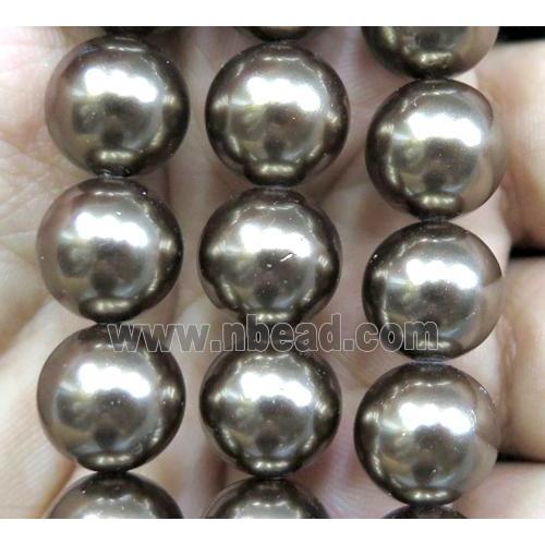 coffee Pearlized Shell Beads, round