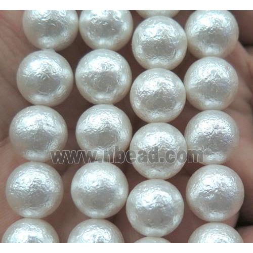 Pearlized Shell Bead, matte round, white