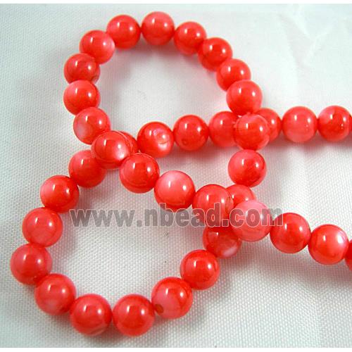 freshwater shell beads, round, dyed, ruby