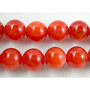 freshwater shell beads, round, dyed, red