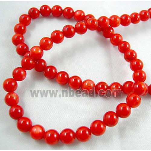 freshwater shell beads, round, dyed, red