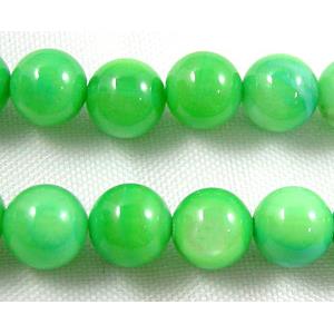 freshwater shell beads, round, dyed, green