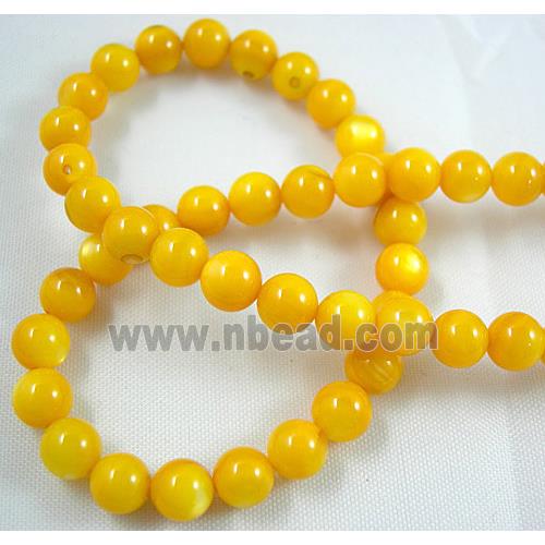 freshwater shell beads, round, dyed, yellow