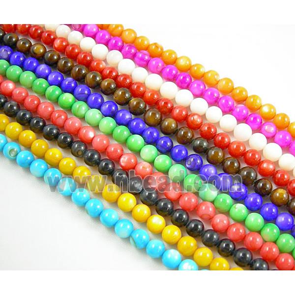 freshwater shell beads, round, dyed, mixed color