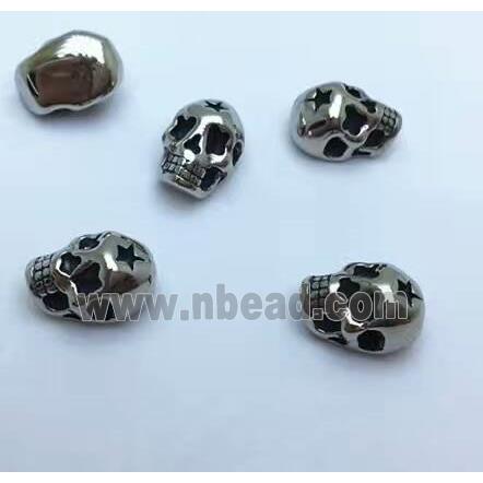 stainless steel skull beads, Antique silver