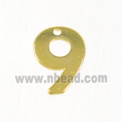 stainless steel number 9 pendant, gold plated