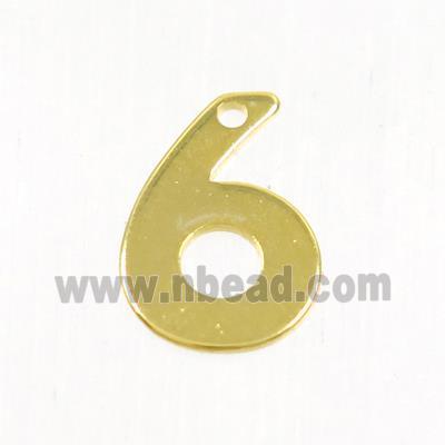 stainless steel number 6 pendant, gold plated
