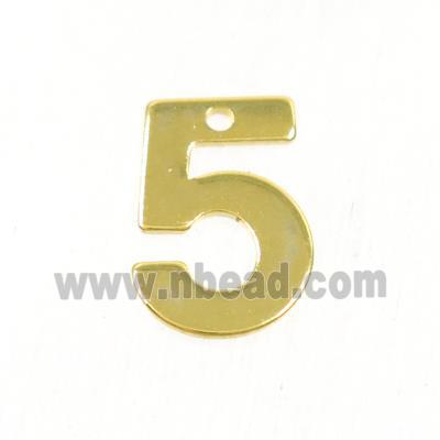 stainless steel number 5 pendant, gold plated