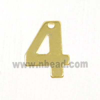 stainless steel number 4 pendant, gold plated