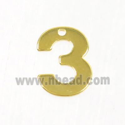 stainless steel number 3 pendant, gold plated