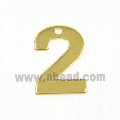stainless steel number 2 pendant, gold plated