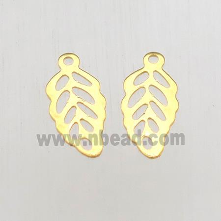 stainless steel leaf pendant, tag, gold plated