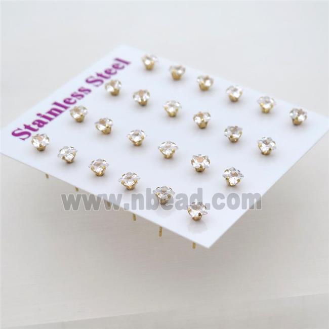 stainless steel Stud Earrings with rhinestone, gold plated