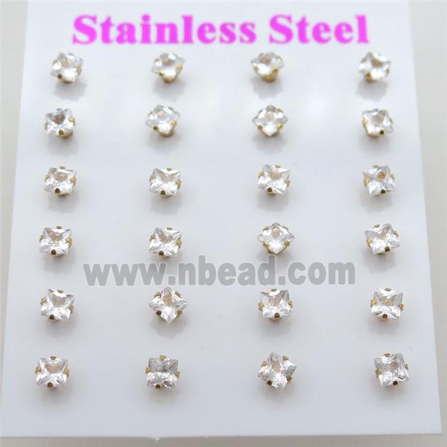 stainless steel Stud Earrings with rhinestone, gold plated