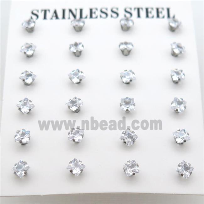 raw stainless steel Stud Earrings with rhinestone