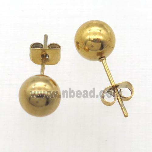stainless steel Stud Earrings, round ball, gold plated