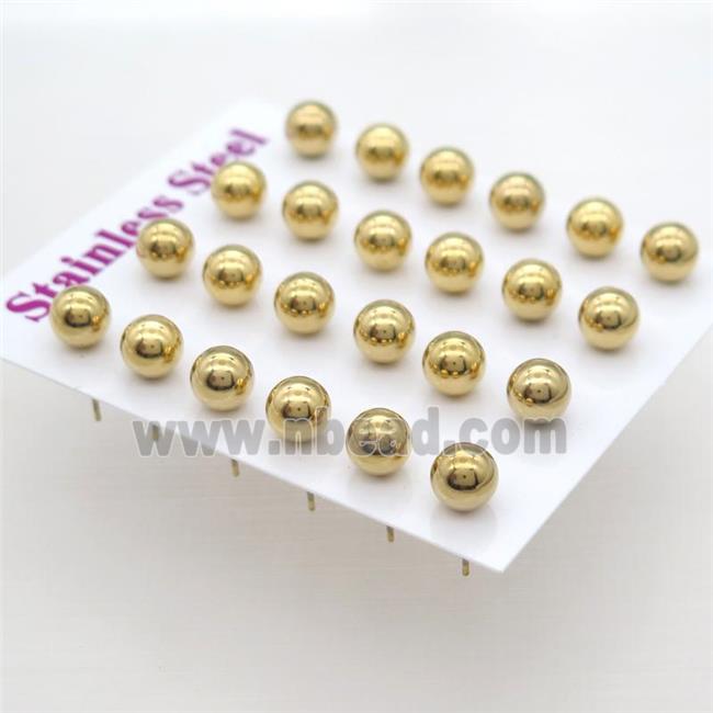 stainless steel Stud Earrings, round ball, gold plated