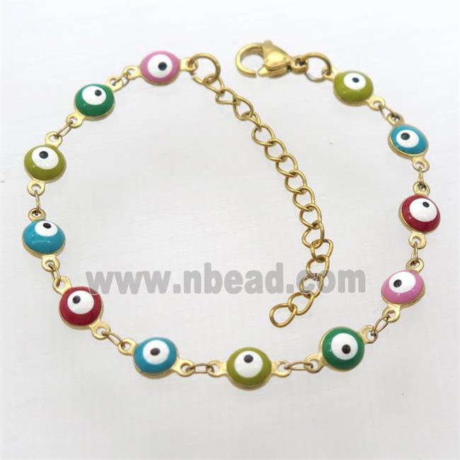 stainless steel bracelet with mixcolor evil eye, resizable, gold plated