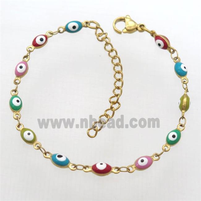 stainless steel bracelet with mixcolor evil eye, Adjustable, gold plated
