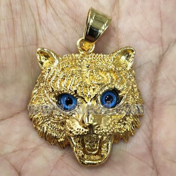 stainless steel tiger pendant, gold plated