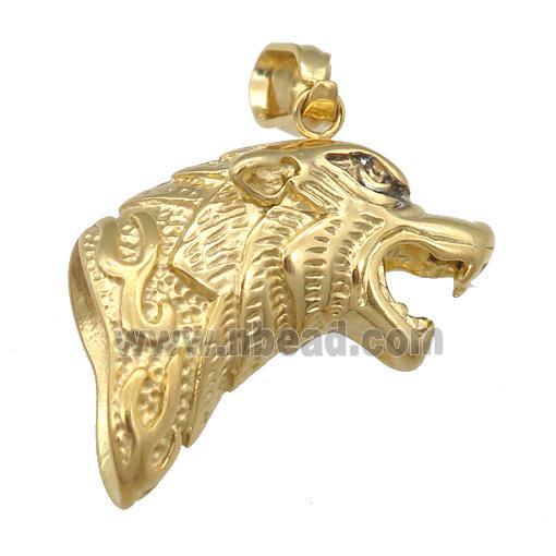 Stainless Steel Leopardhead Pendant, Gold Plated